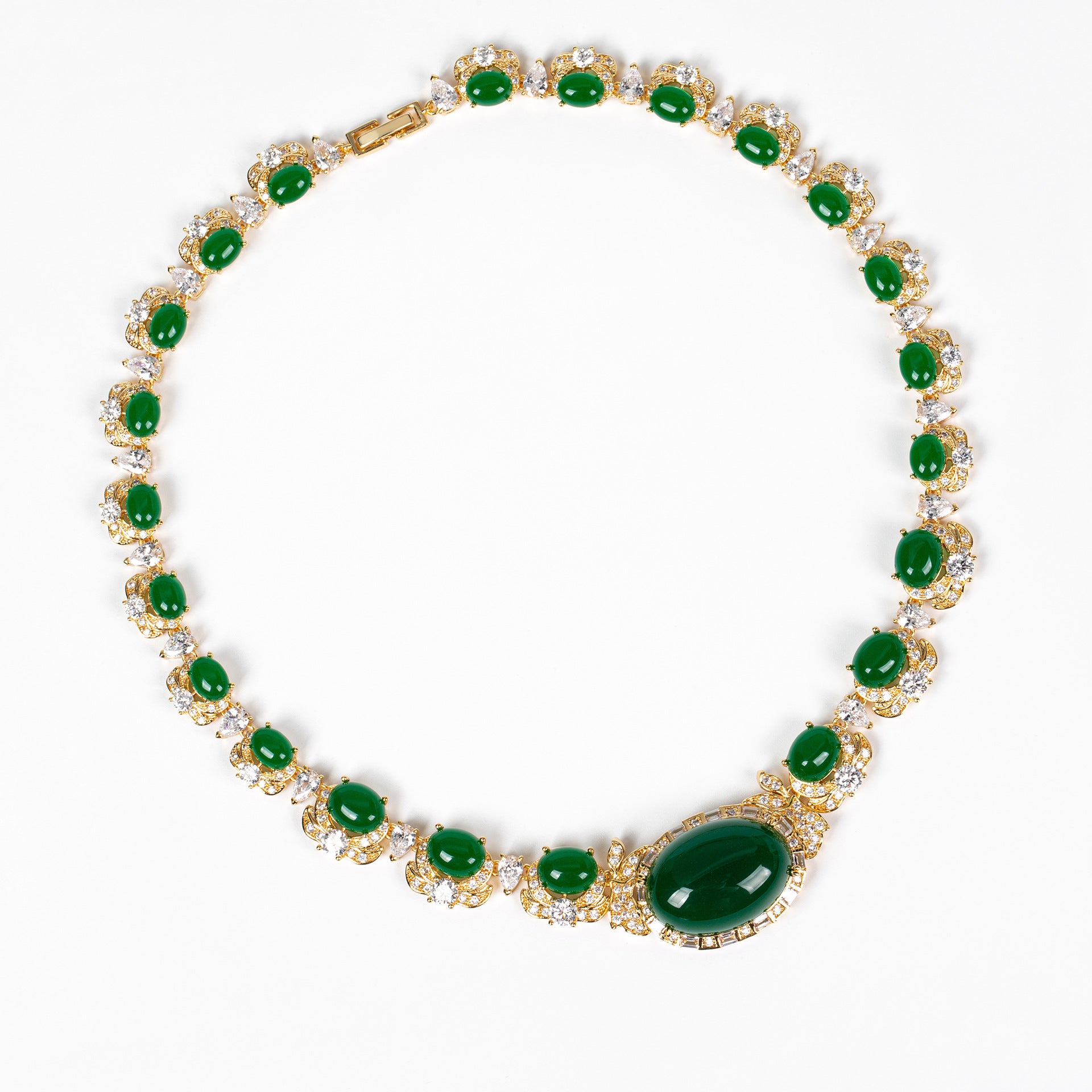 Luxury Emerald Green Crystal Necklace Earrings Set – Royal Statement Jewelry for Women