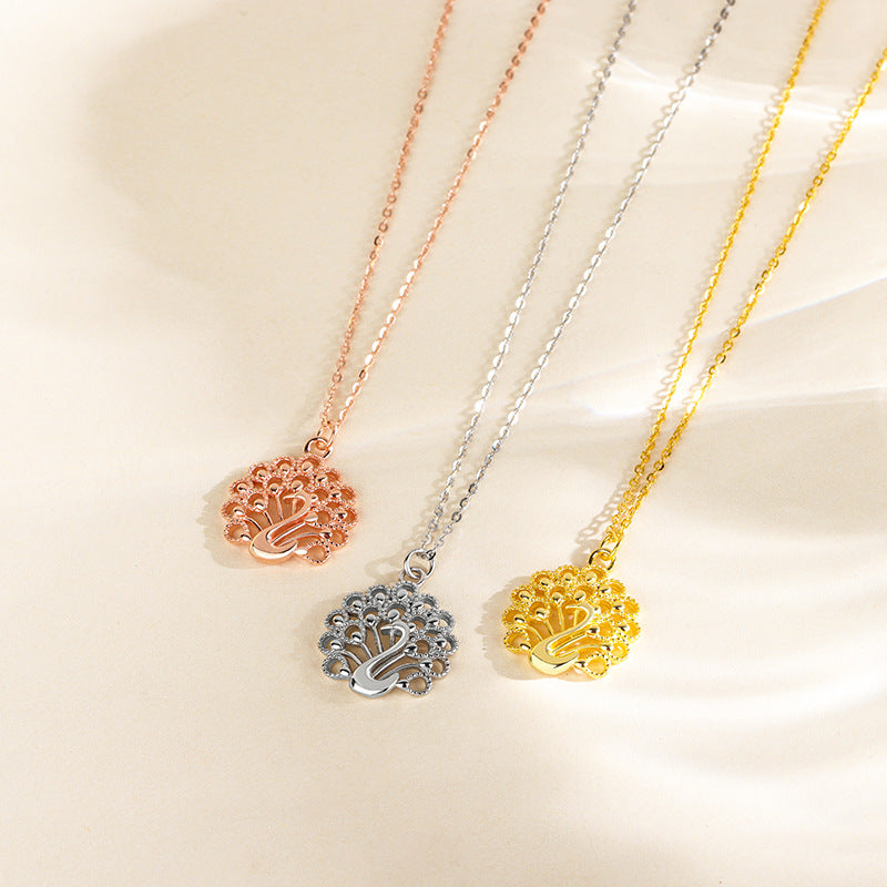 S925 sterling silver peacock open screen hollow necklace