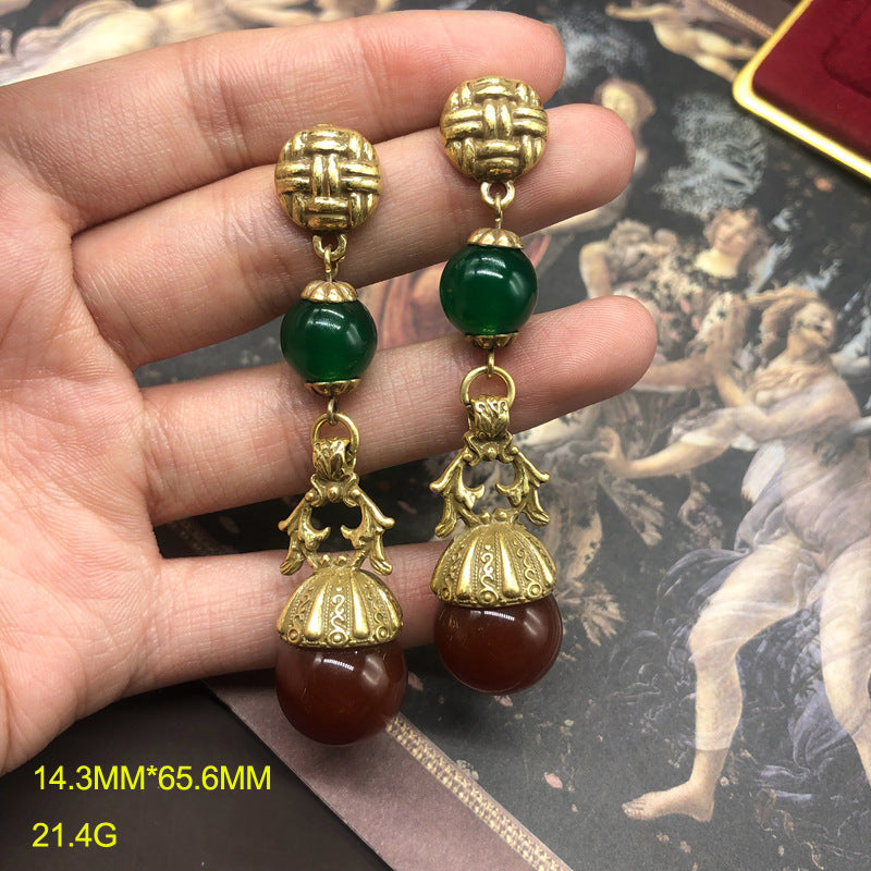 Boucles d'oreilles longues chaîne pull perles émaillées style vintage, ensemble collier boucles d'oreilles perles nao