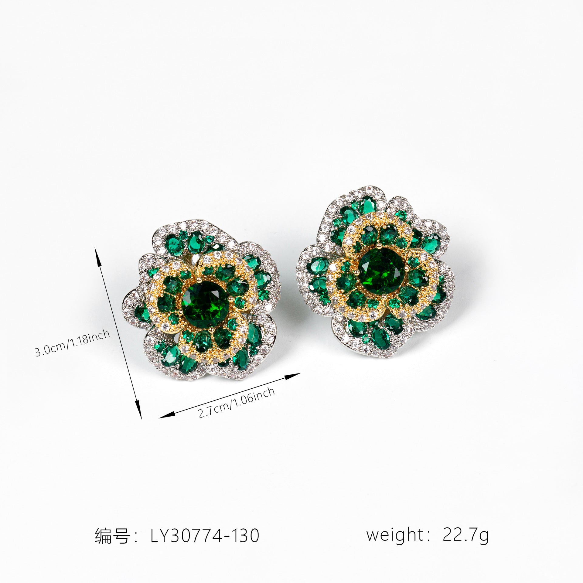 uxury Red Orange Crystal Flower Stud Earrings