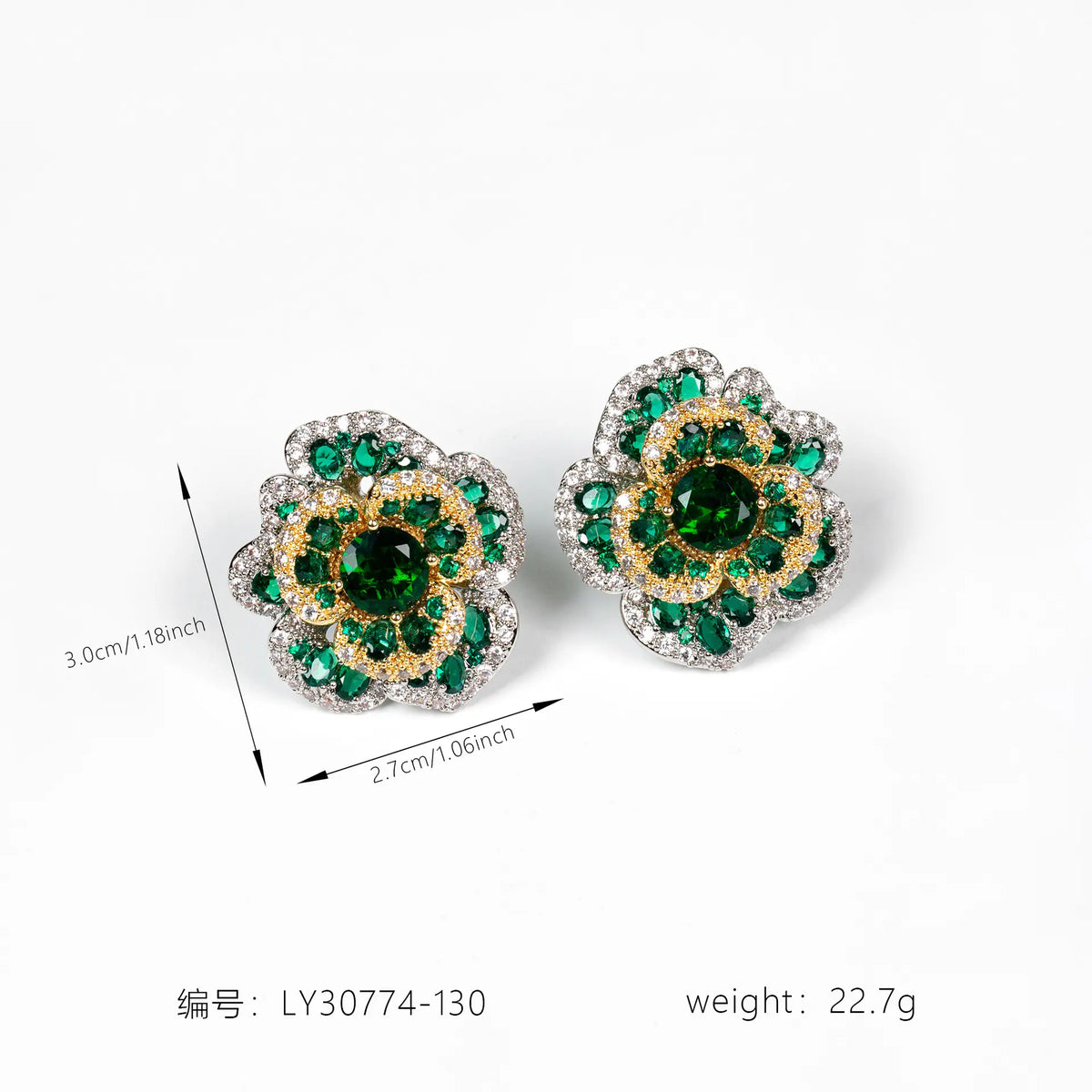 Boucles d'oreilles clous fleur en cristal rouge orangé de luxe