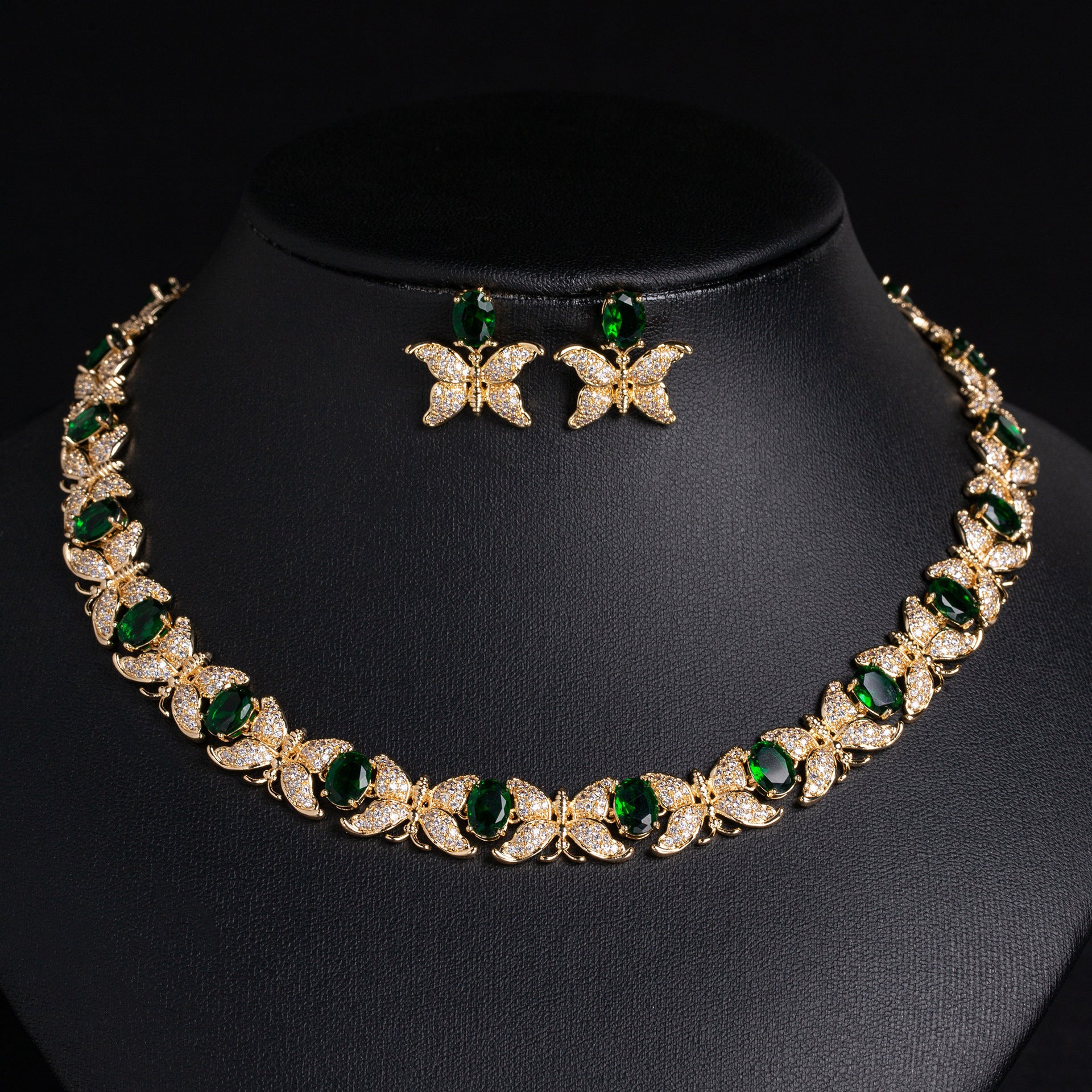 Luxury Butterfly Crystal Necklace Set with Multicolor Red Pink Purple Stones – Statement Jewelry for Women