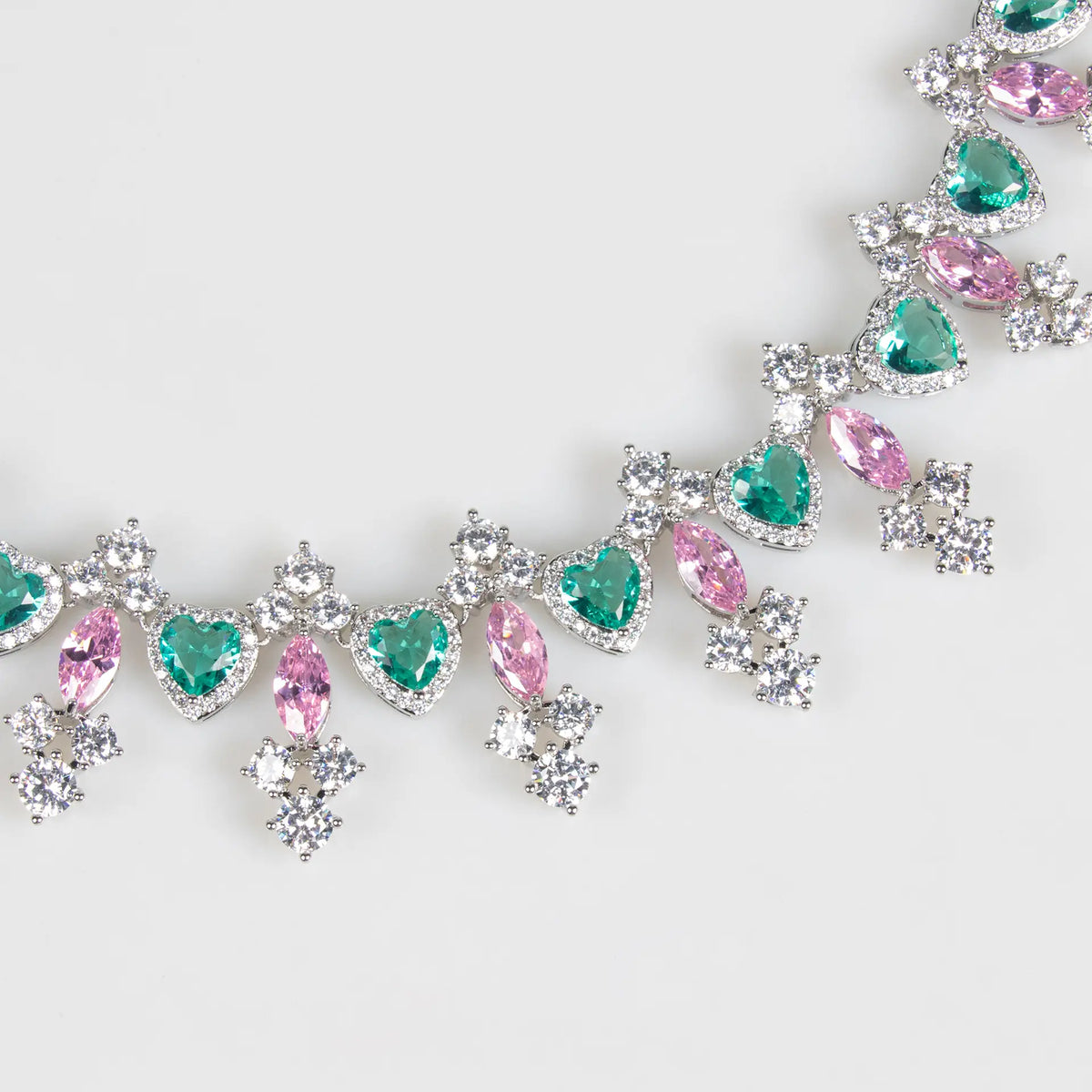 Luxury Emerald Pink Crystal Necklace and Earrings Jewelry Set