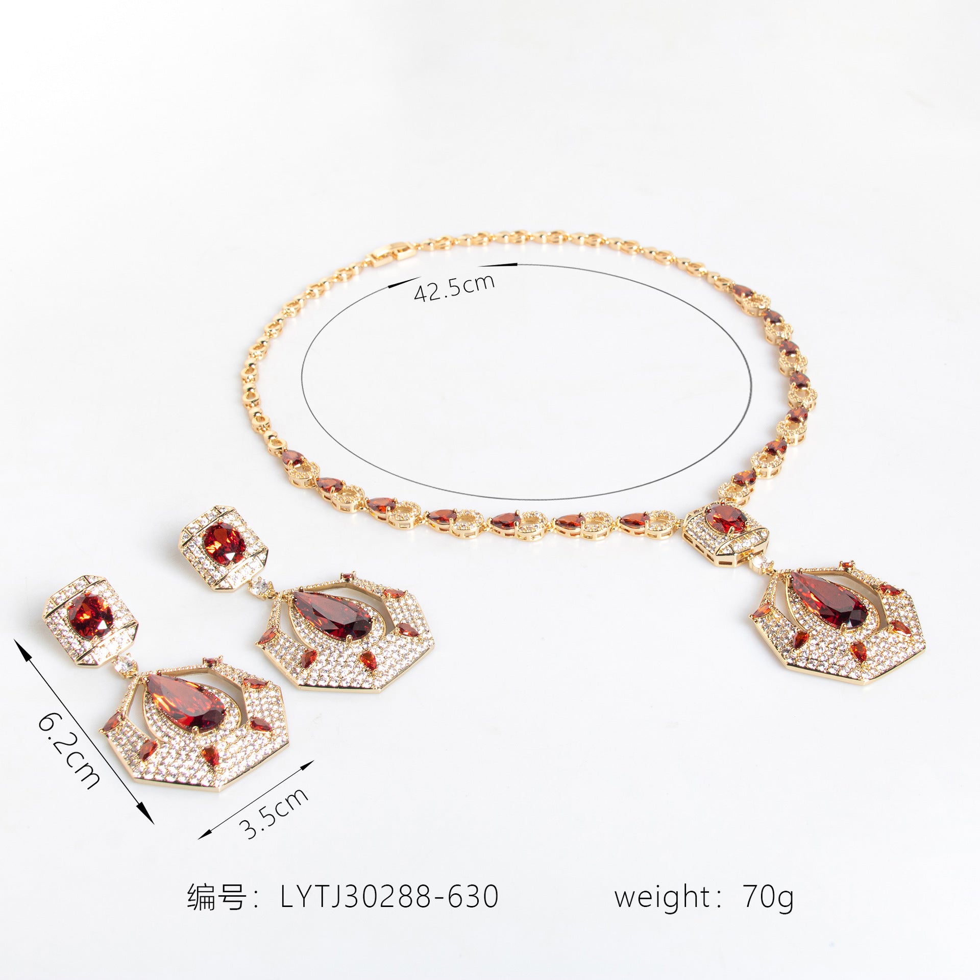 Luxury White Crystal Geometric Necklace and Earrings Jewelry Set