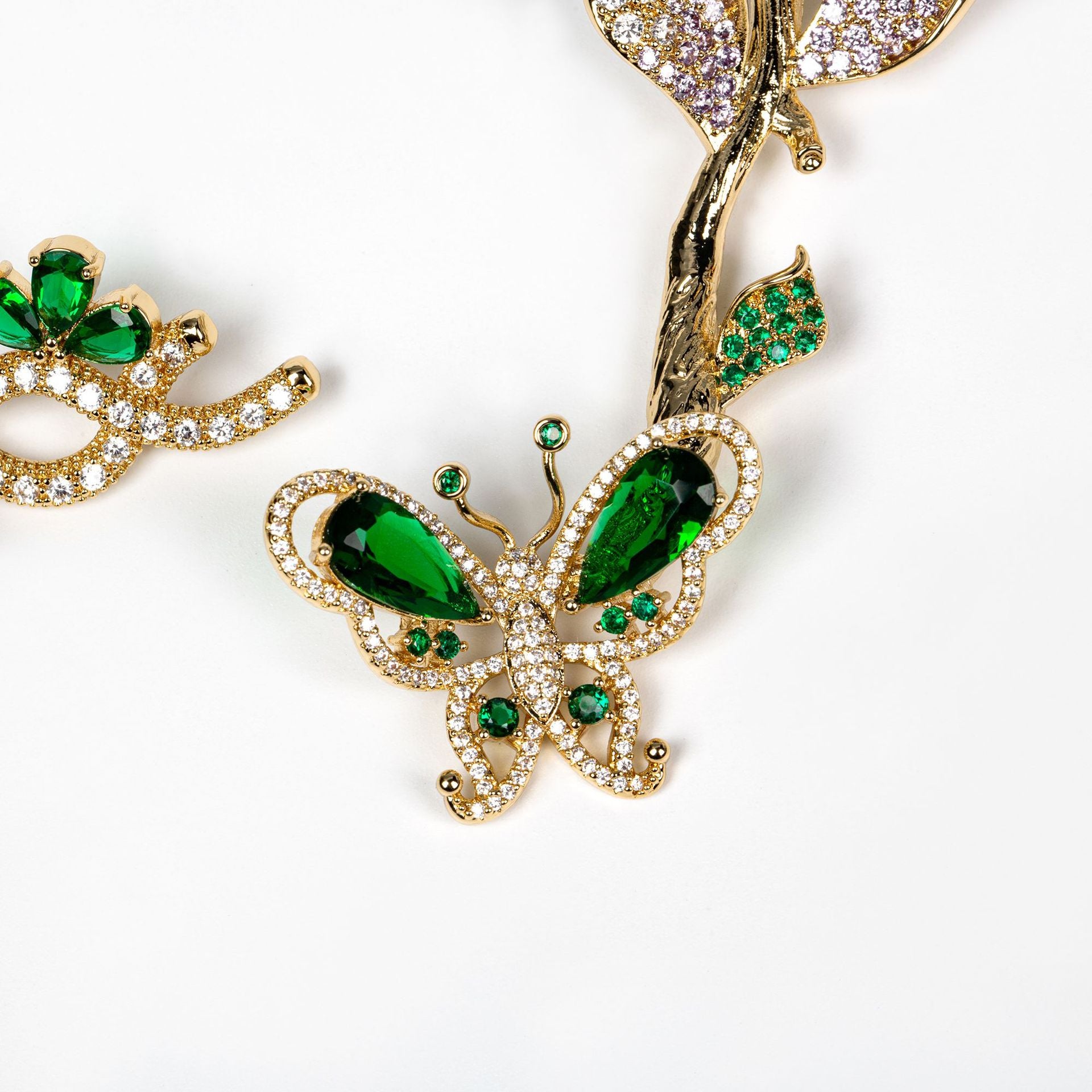 Light luxury three-dimensional butterfly zircon necklace earrings set