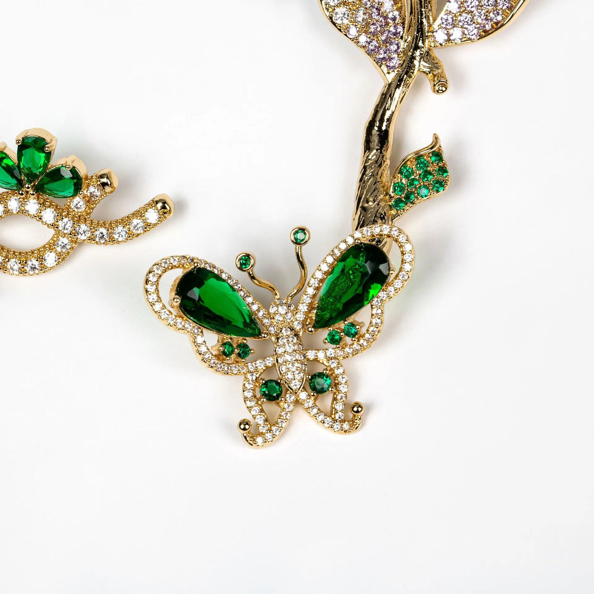 Parure collier et boucles d'oreilles papillon 3D en zircon, style léger luxe