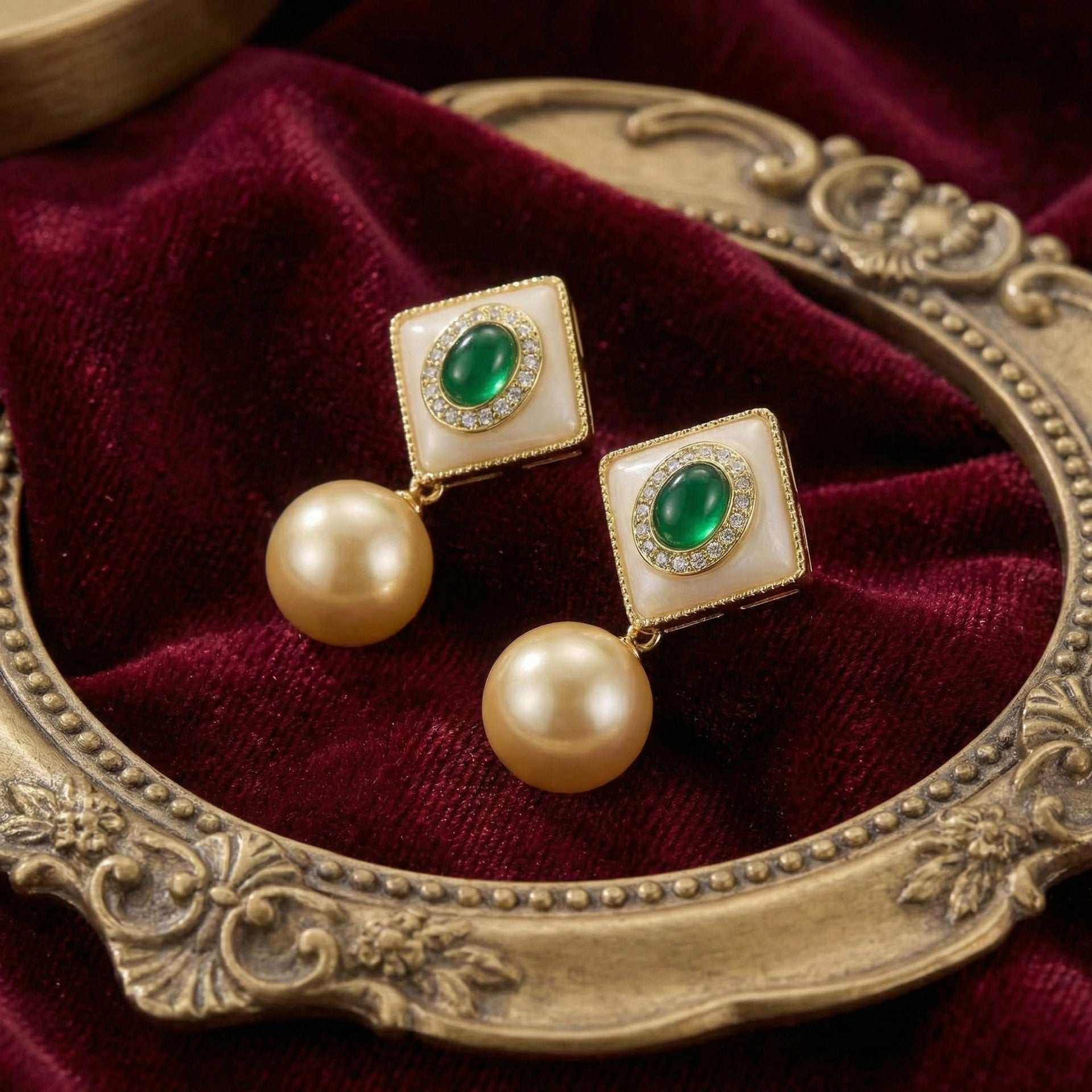 Vintage court style square fritillary pearl earrings