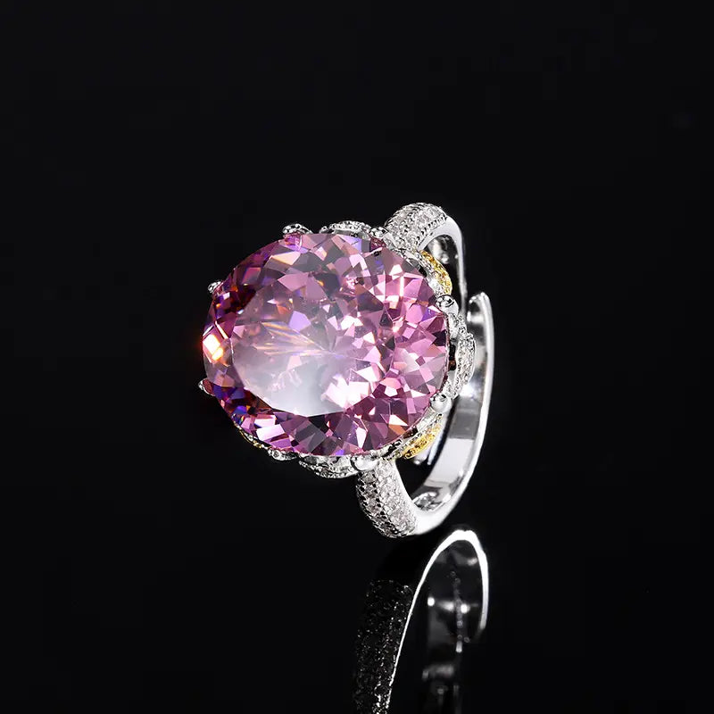 Parure Collier et Bague Gemmes Scintillantes Mauves et Roses – Luxe Minimaliste
