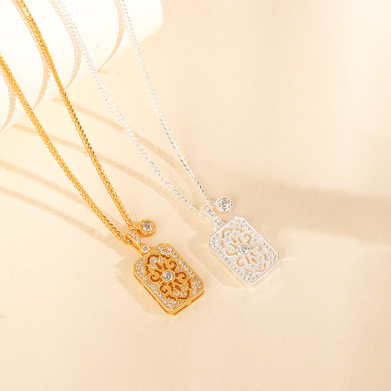 S925 Sterling Silver Medieval Full Diamond Nameplate Necklace