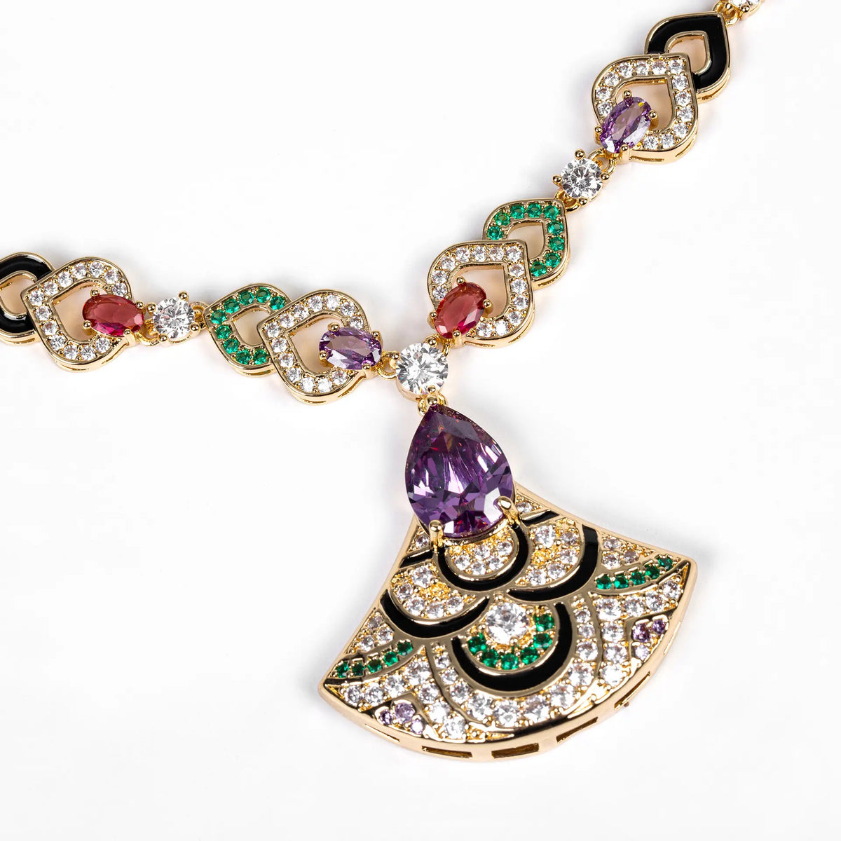 Ensemble collier micro-incrusté zircon éventail semi-luxe