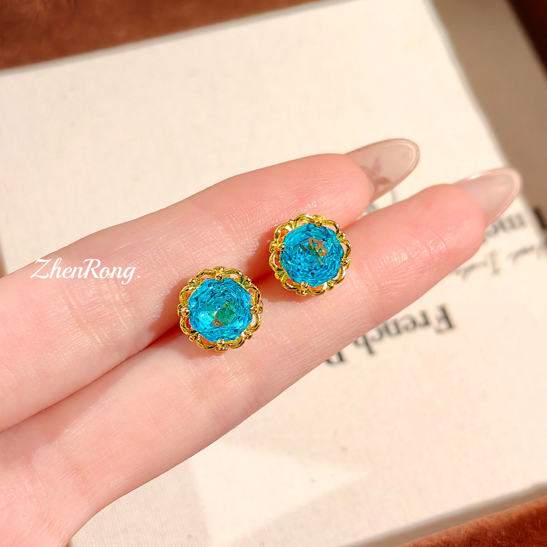 Star Anise Rose Cut Sea Blue Necklace Color Treasure Set
