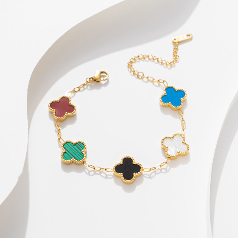 Light luxury titanium steel color four-leaf clover bracelet