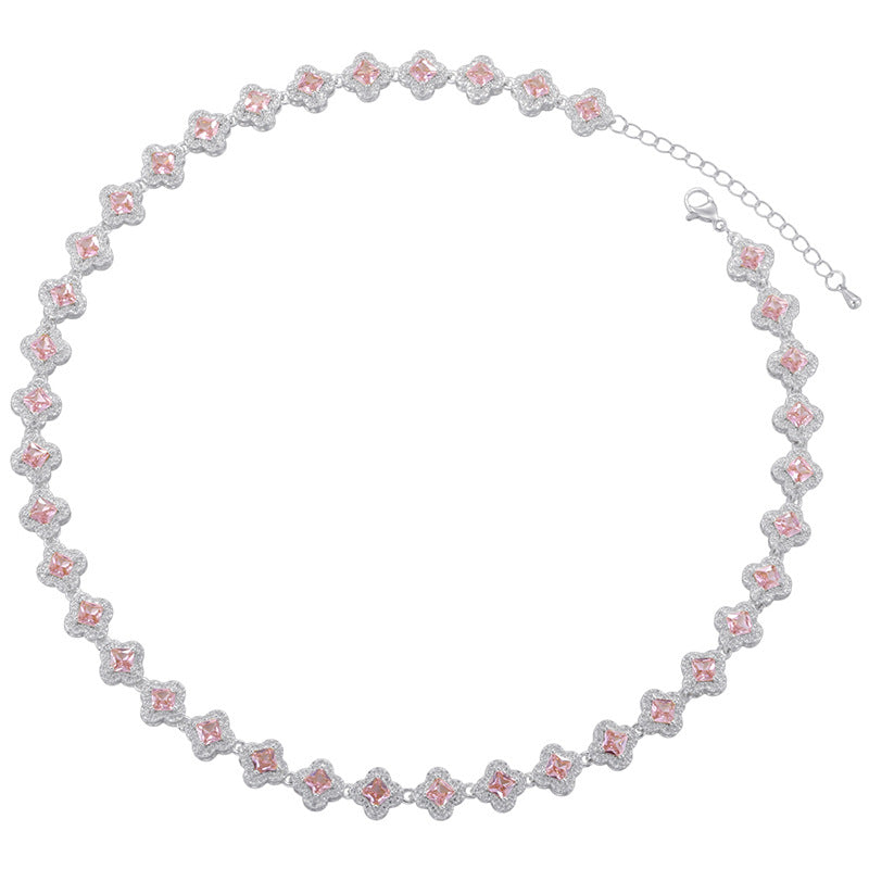 Light Luxury Copper with Colored Diamonds Lucky Clover Necklace