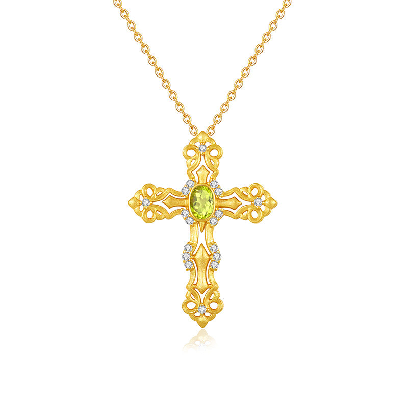 S925 Sterling Silver Colored Crystal Cross Necklace