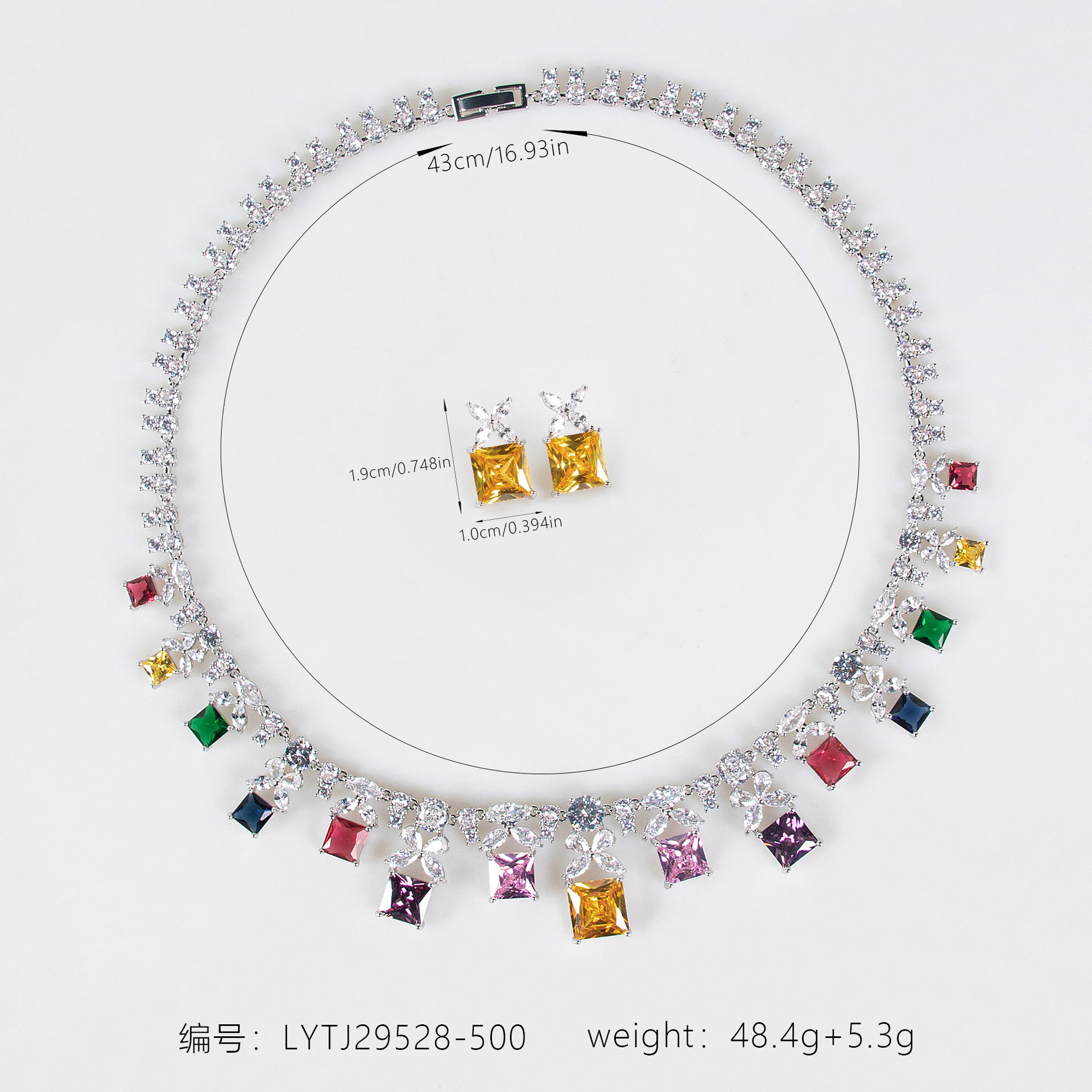 Luxury Ruby Red Square Gemstone Necklace Set for Women – Floral Statement Jewelry with Matching Earrings
