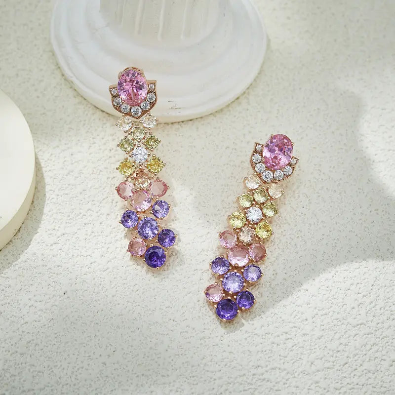 Parure Collier et Boucles d'Oreilles de Pierres Précieuses Multicolores de Luxe pour Tenues de Soirée Élégantes