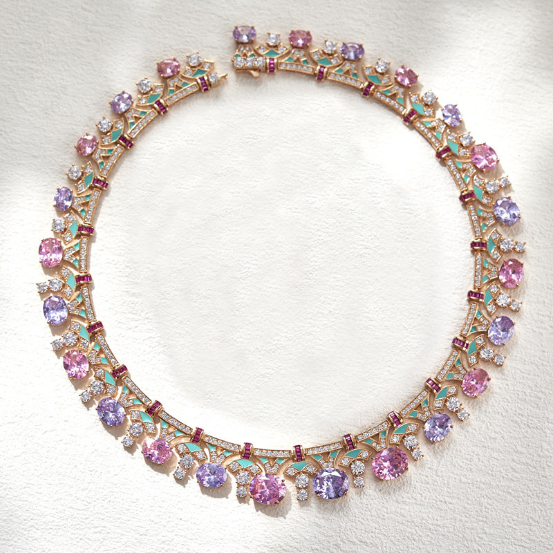 Gold plated enamel gemstone necklace