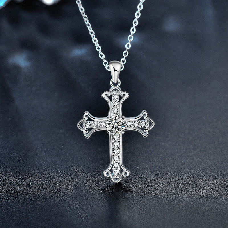 S925 Sterling Silver Mozzarella Cross Necklace