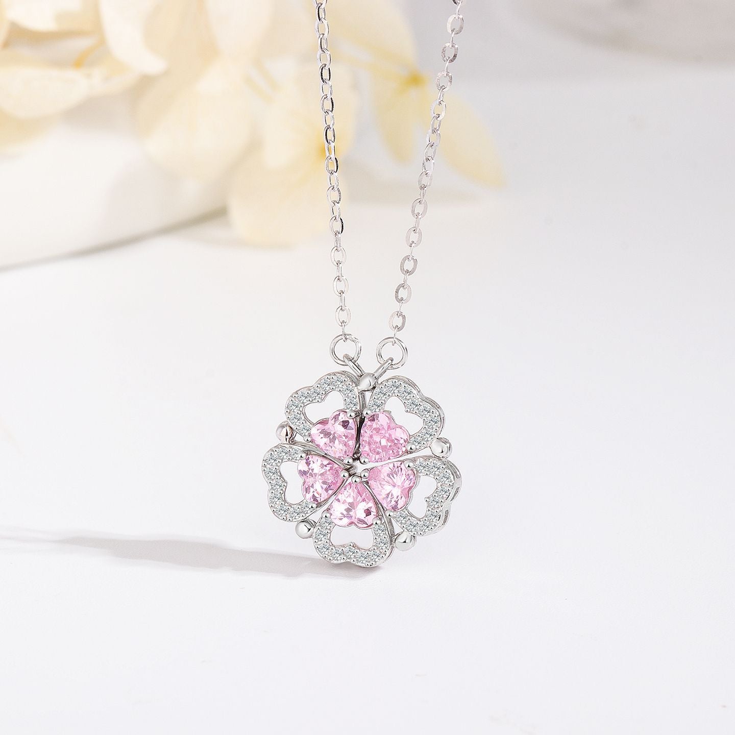 S925 Sterling Silver Love Pink Diamond Necklace