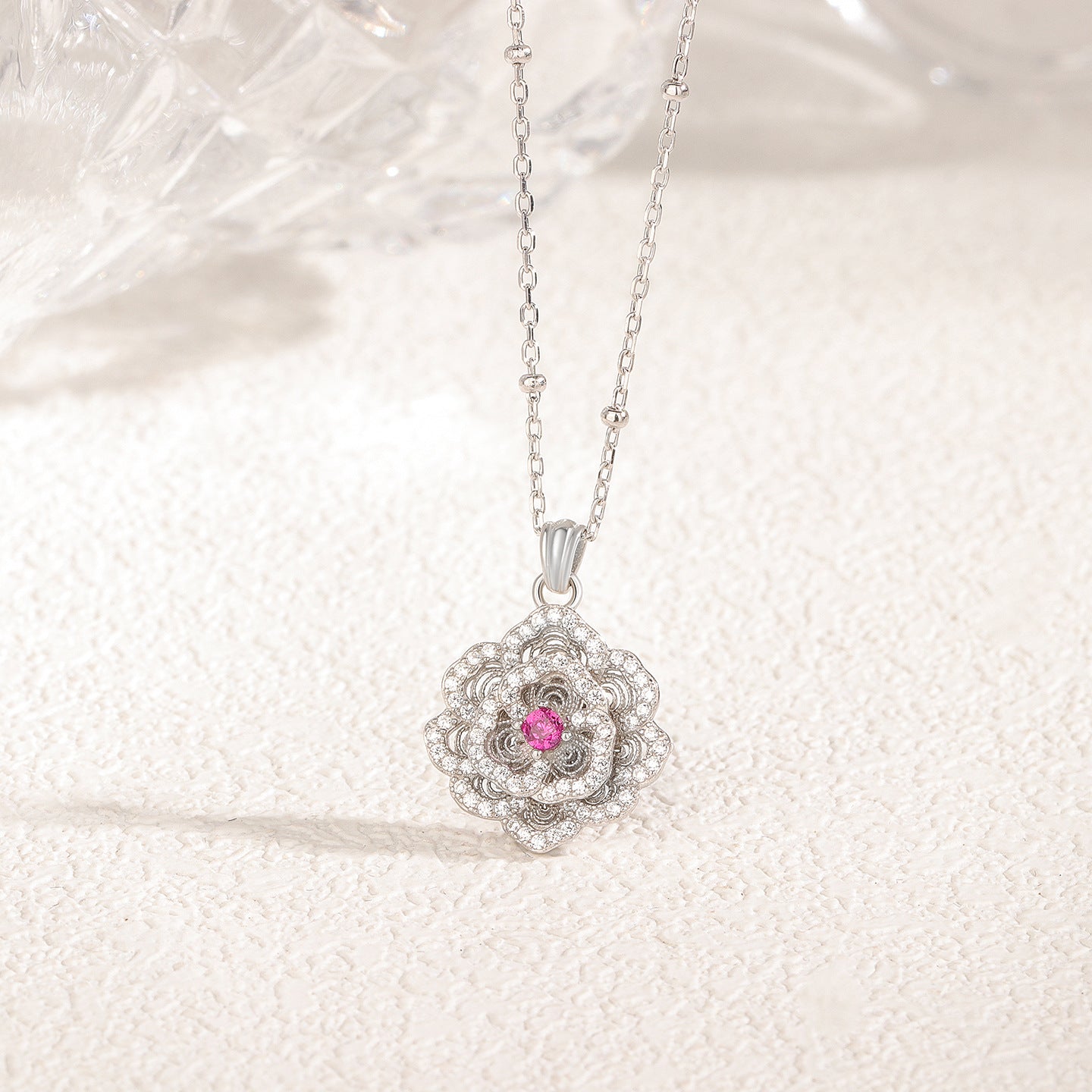 S925 Sterling Silver Diamond Flower Necklace