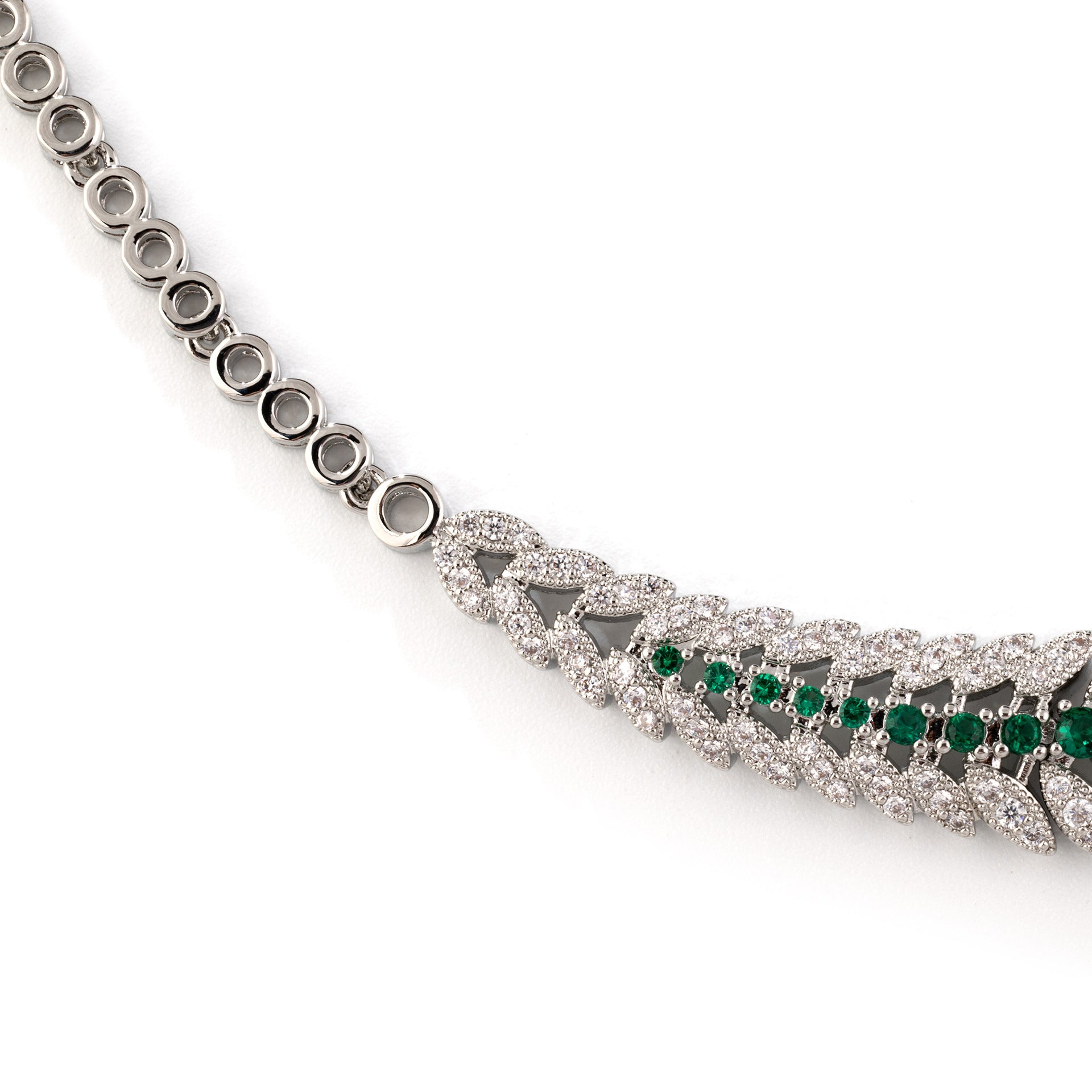Luxury Emerald Green Leaf Necklace Earrings Set – Elegant Jewelry for Women