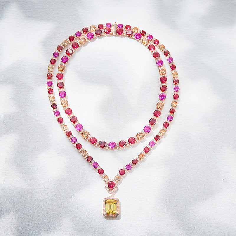Premium Deluxe Gold Plated Colorful Diamond Necklace