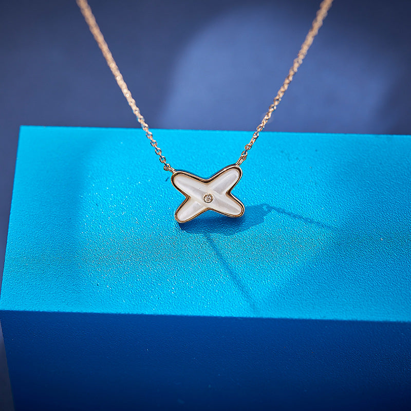 S925 silver French X-shaped white shell necklace