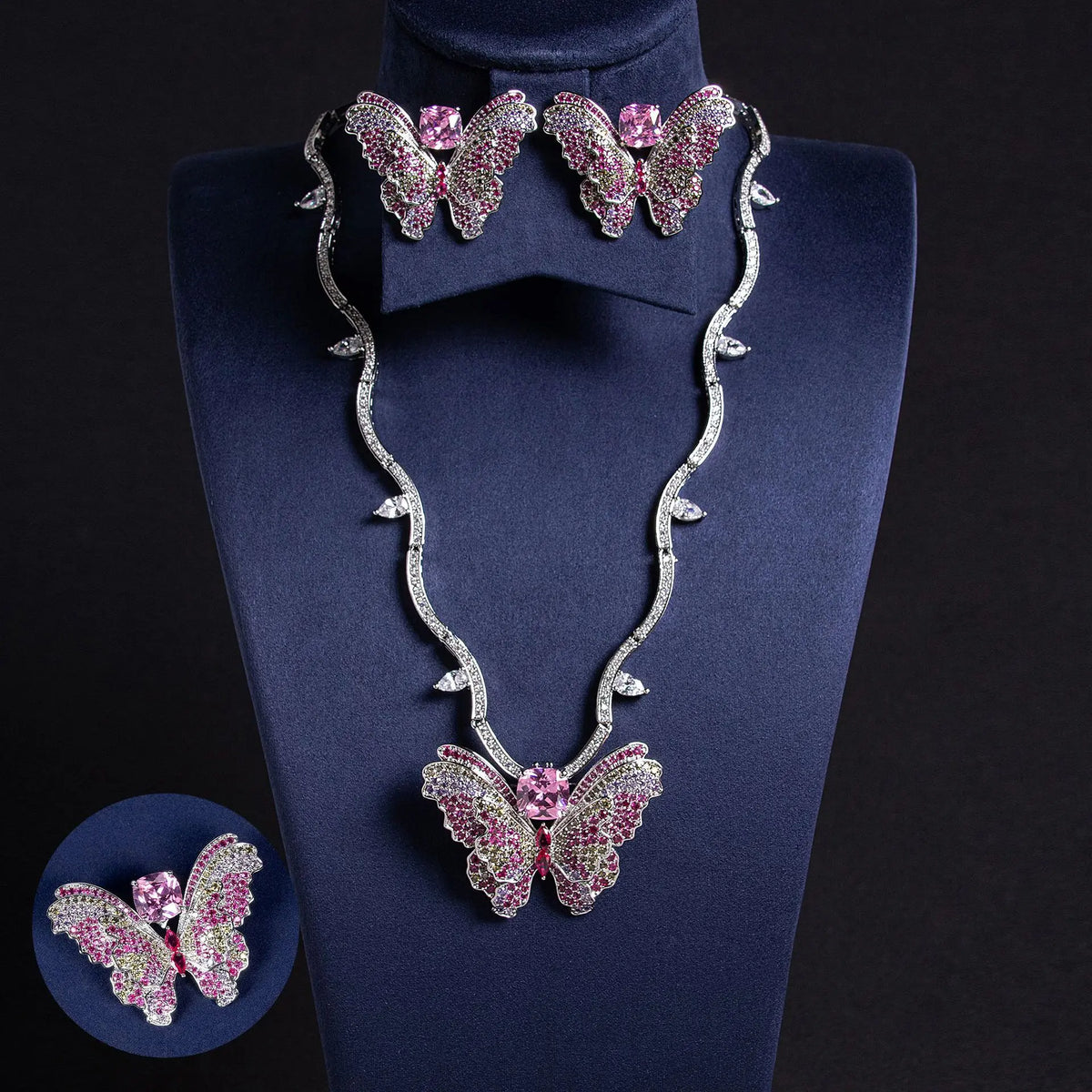 Nouveau collier papillon couleur double zircon serti