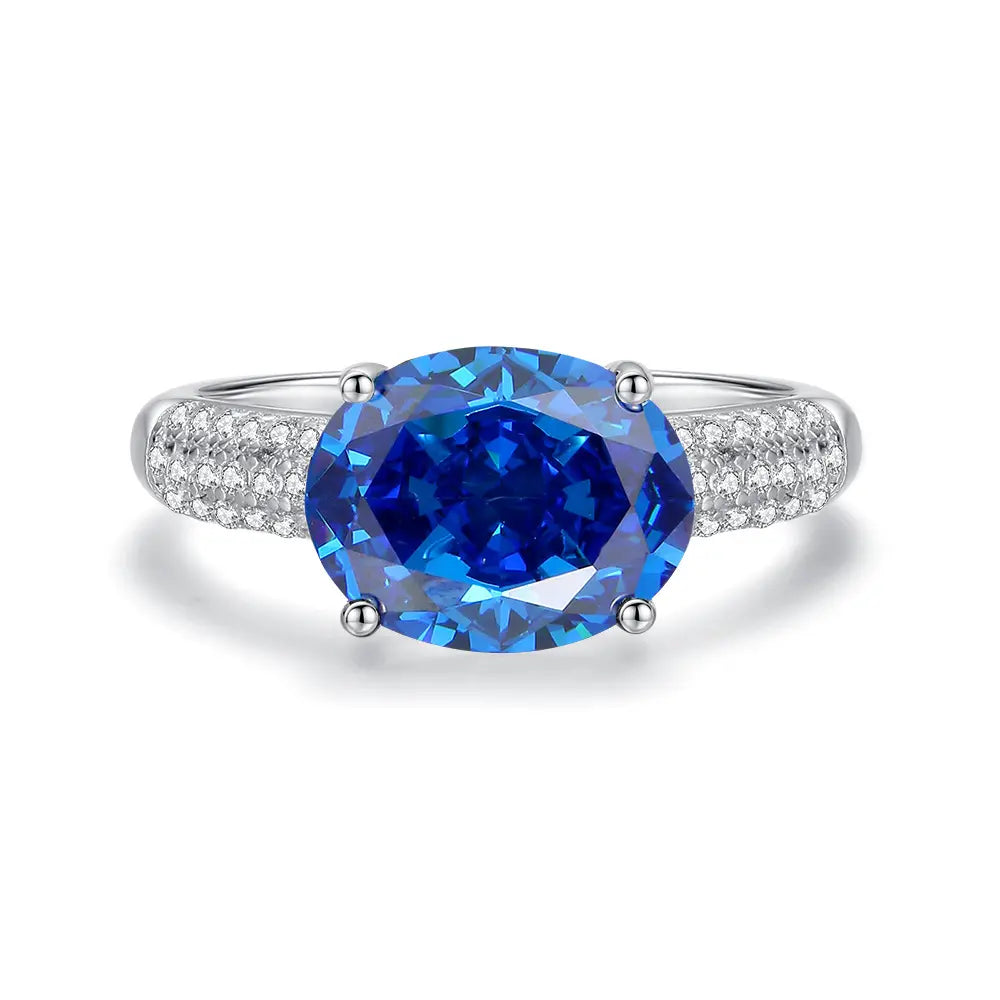 Bague de fiançailles de luxe ovale en saphir bleu pour femme