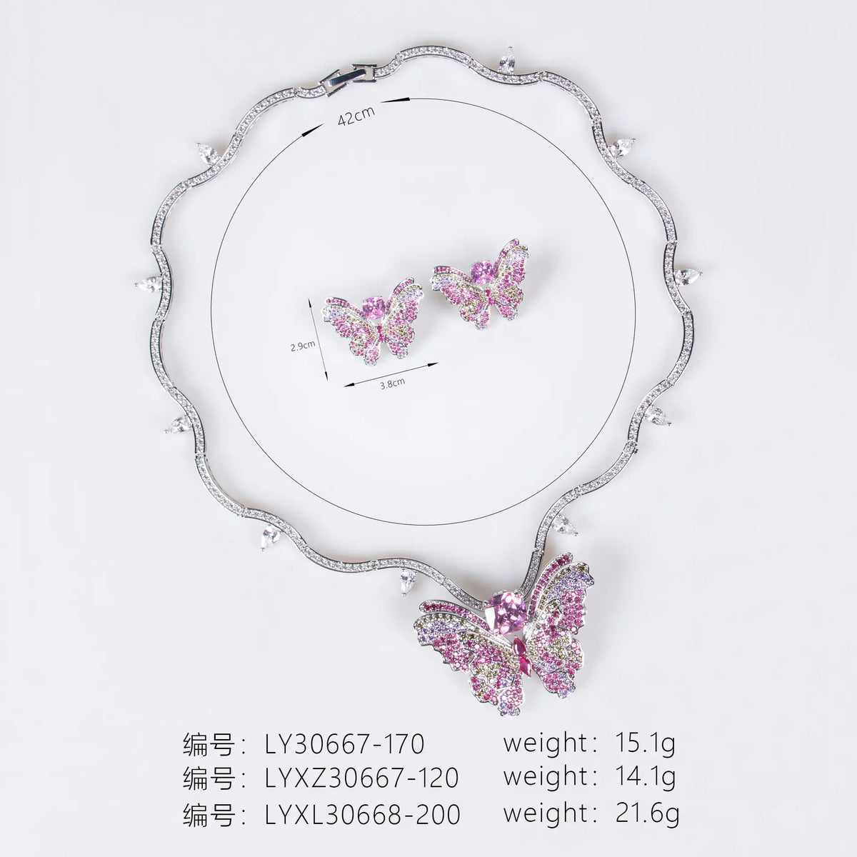 Nouveau collier papillon couleur double zircon serti