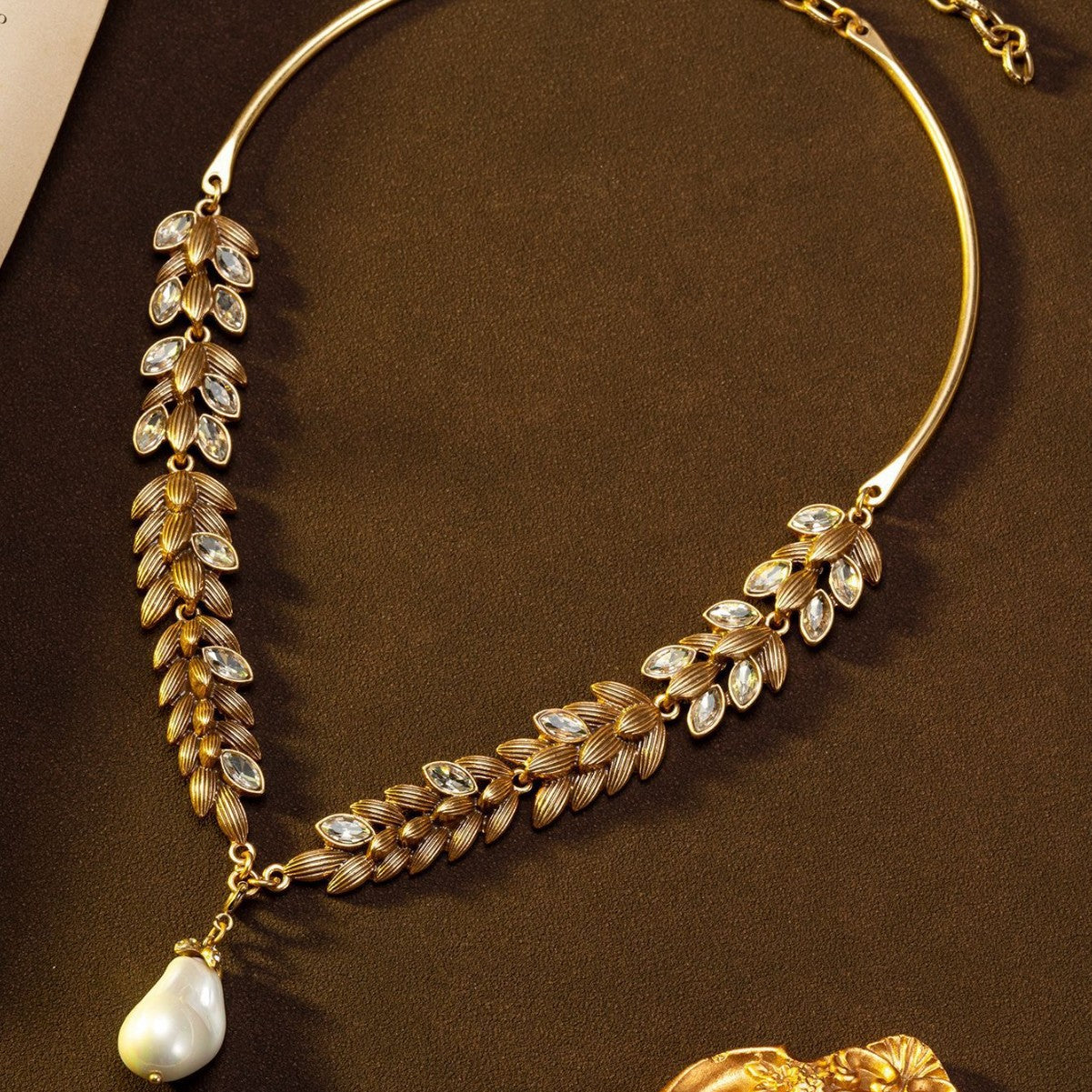 Parure collier feuille et épi de blé vintage de luxe
