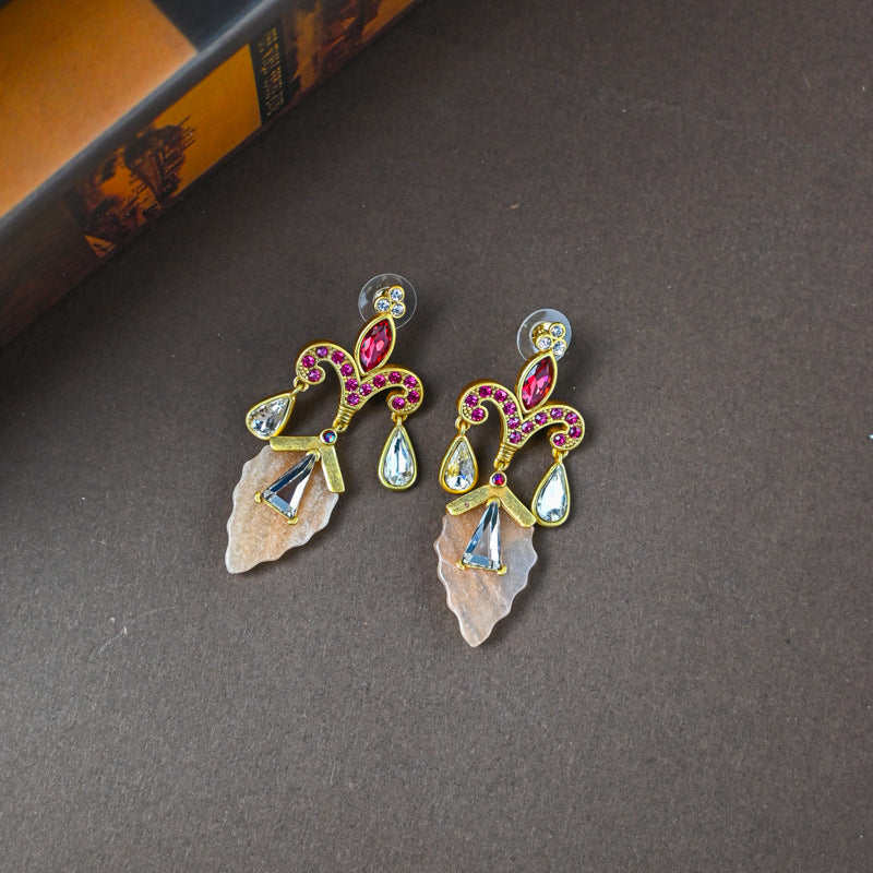 Fashion niche leaf gemstone earrings