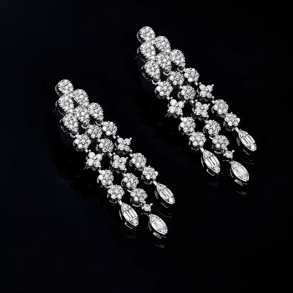 Luxury Crystal Fringe Necklace Set Silver Tone Statement Jewelry Set Earrings Ring Bridal Wedding Jewelry for Women