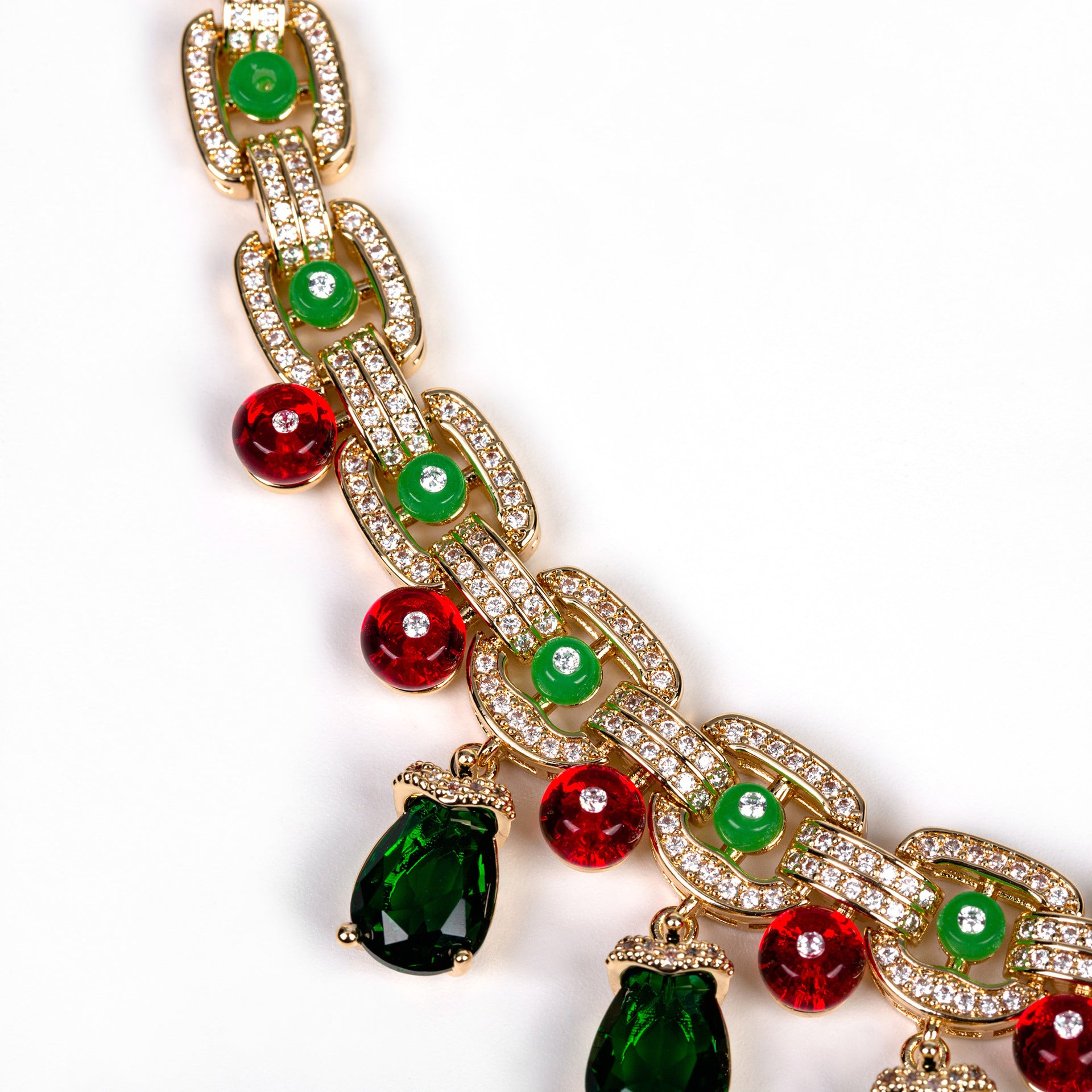 Luxury Multicolor Crystal Necklace Set with Pink Green Red Stones – Statement Jewelry for Women