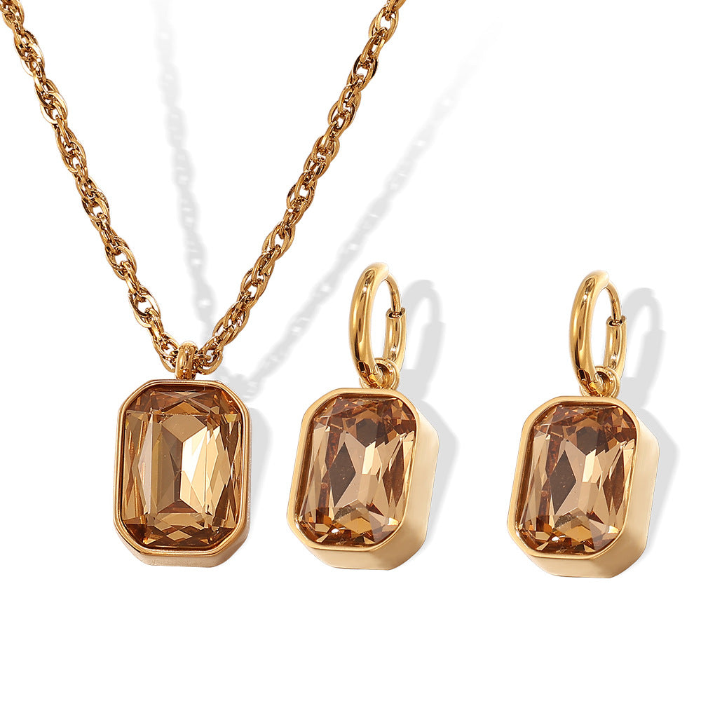 Cube gemstone necklace earrings