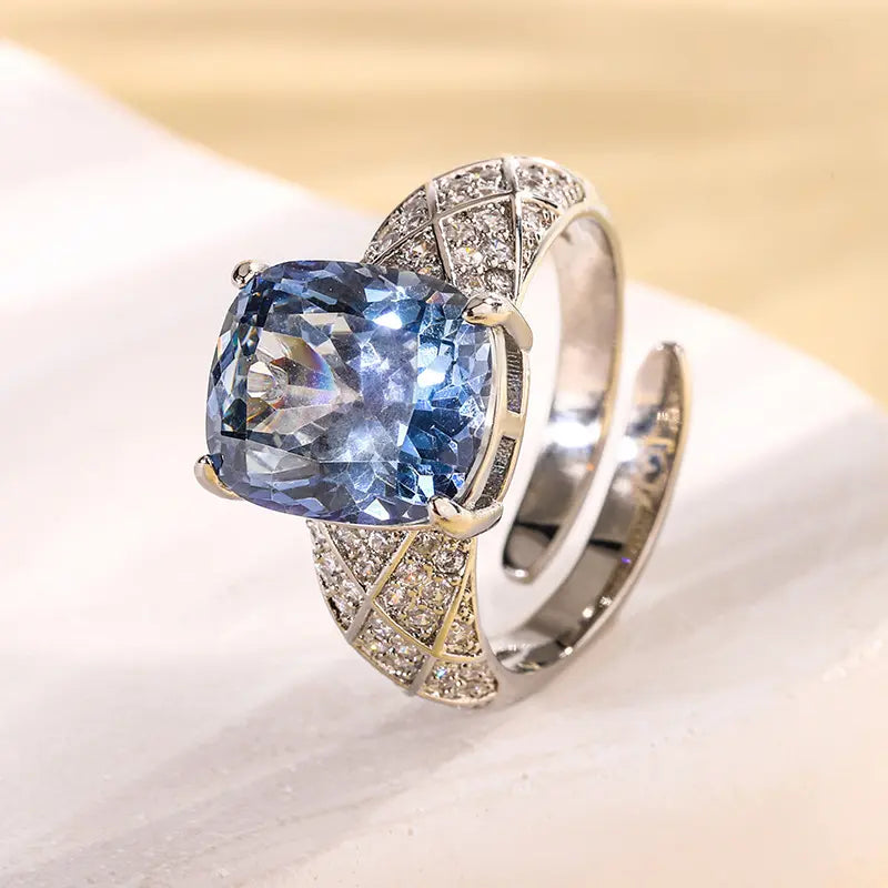Bague ajustable de luxe en cristal taillé carré – Bague cocktail élégante pour femmes