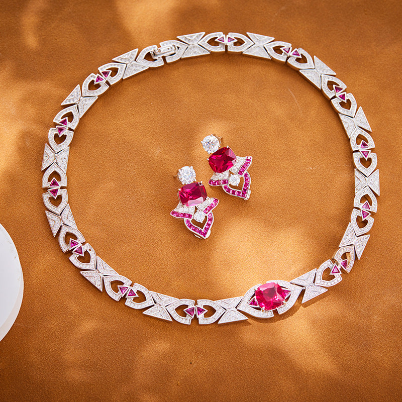 Fashion Gold Plated Pink Gemstone Clavicle Necklace