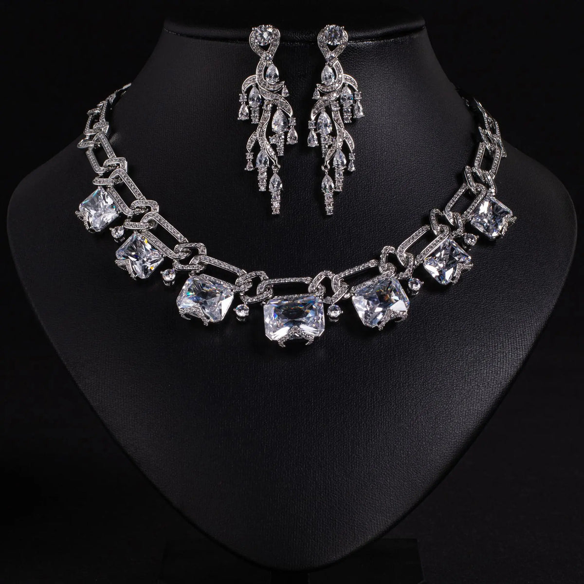 Luxury Multicolor Crystal Statement Necklace and Earrings Jewelry Set