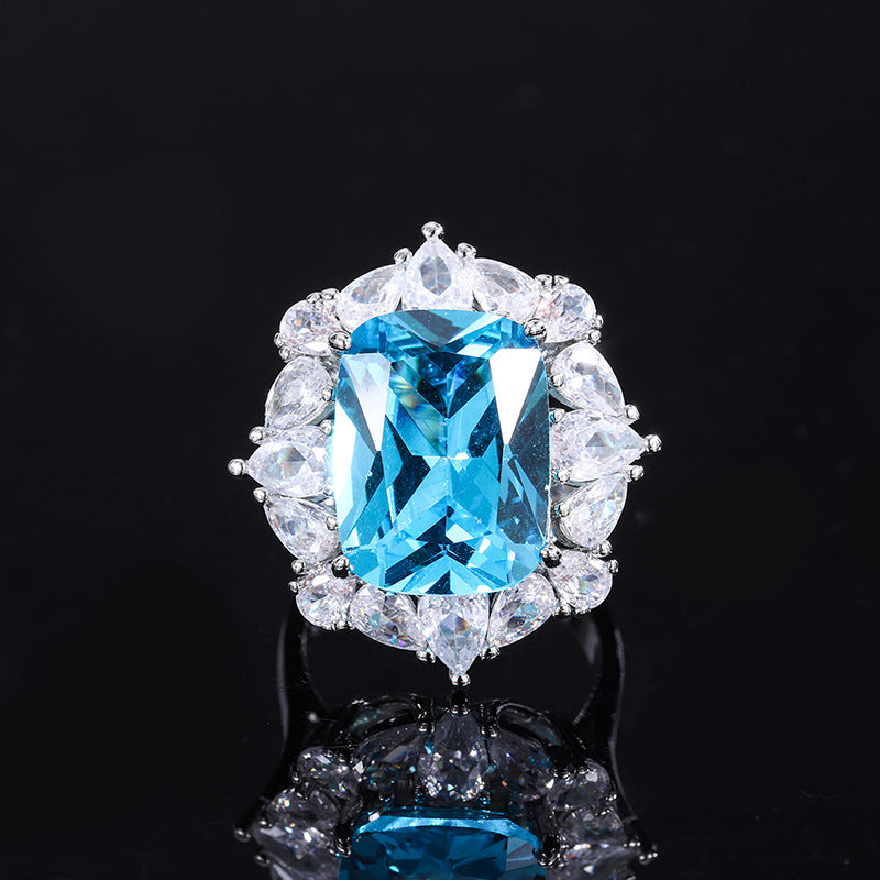 Vintage Simulated Topaz Blue Pendant Ring Set