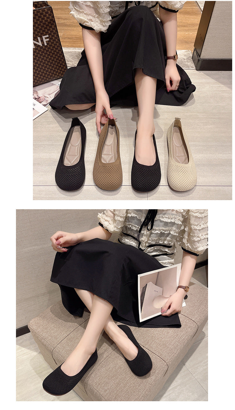 Ladies Knitted Breathable Soft-soled Lazy Loafers women's shoes