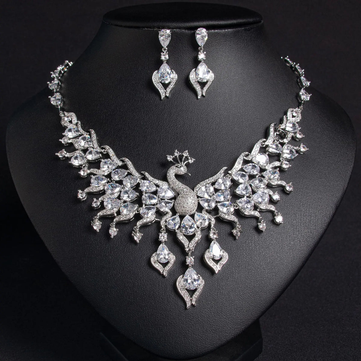 Luxury Multicolor Peacock Crystal Necklace and Earrings Jewelry Set