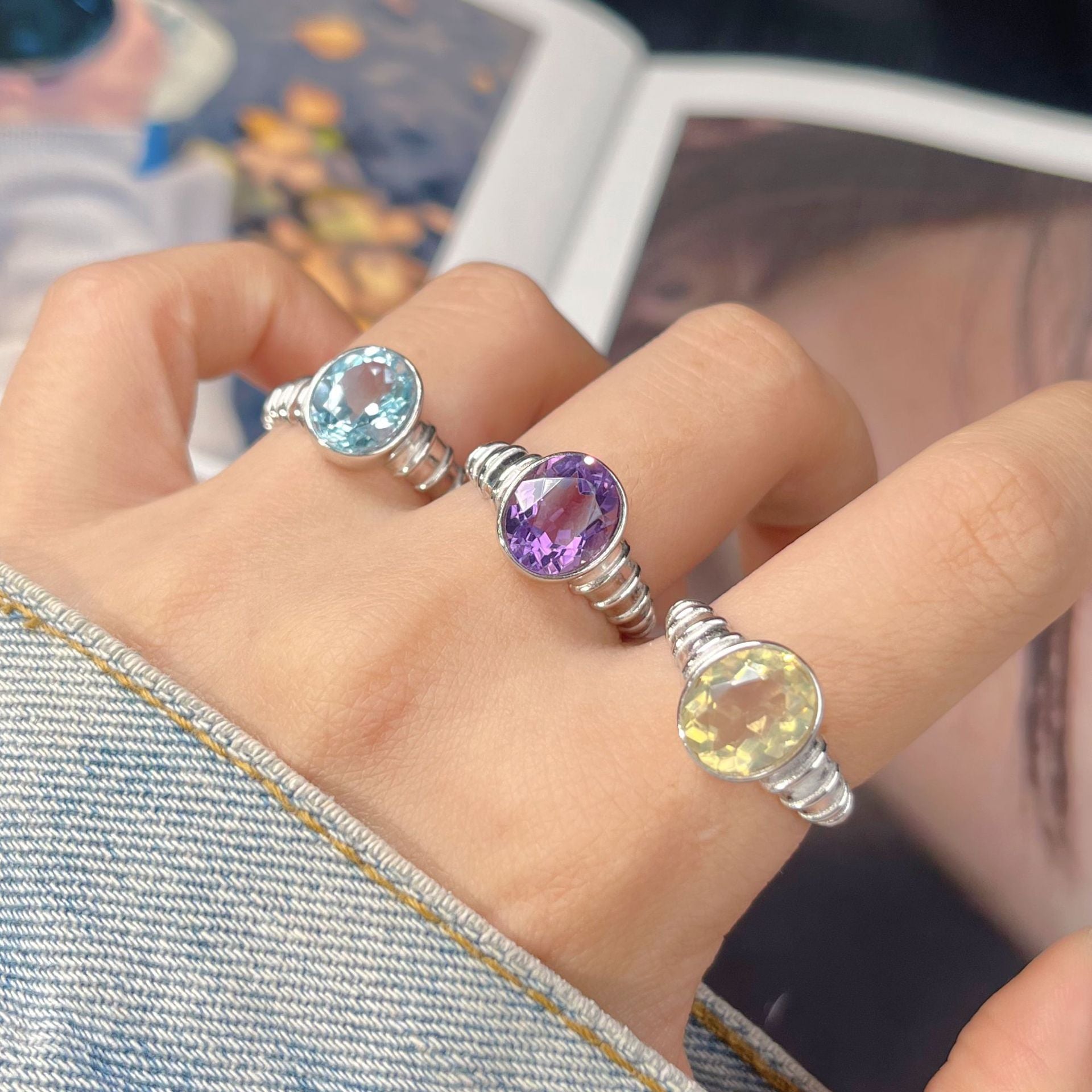 Natural topaz crystal ring