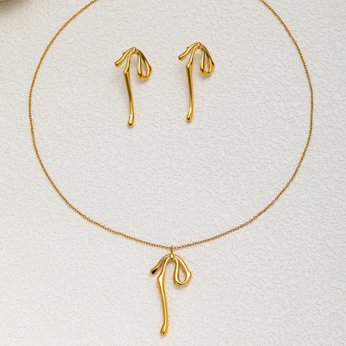 French Vintage 18K Titanium Steel Bow Earrings Necklace