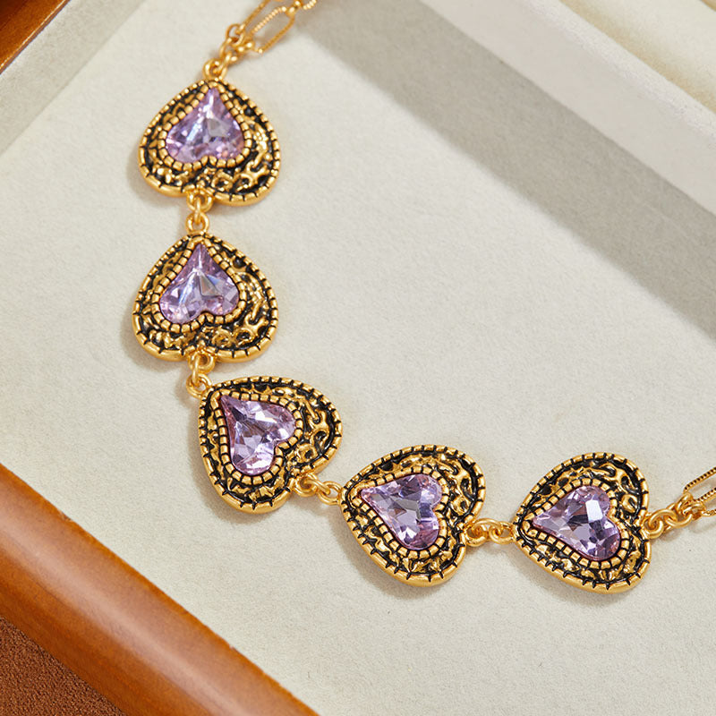 Fashion medieval purple love gemstone soft silk necklace