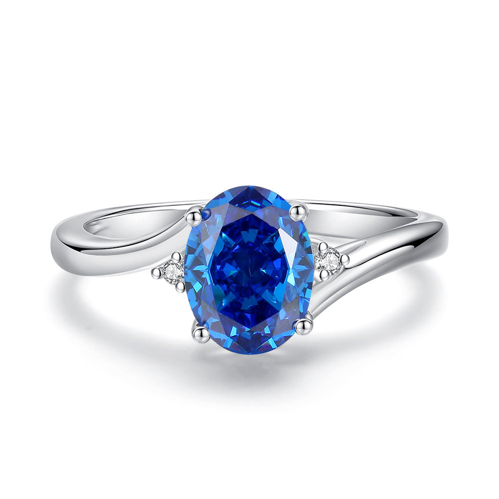 Bague de fiançailles de luxe ovale en saphir bleu pour femme