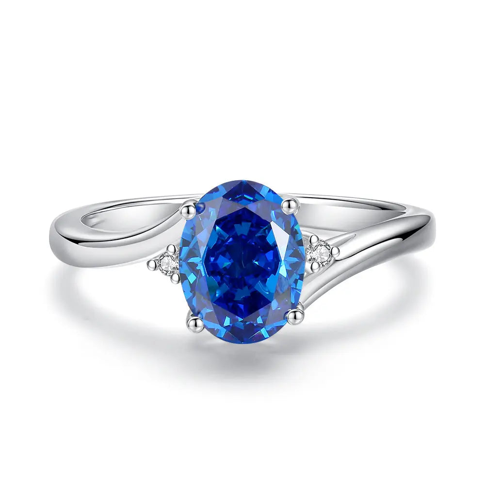 Bague de fiançailles de luxe ovale en saphir bleu pour femme
