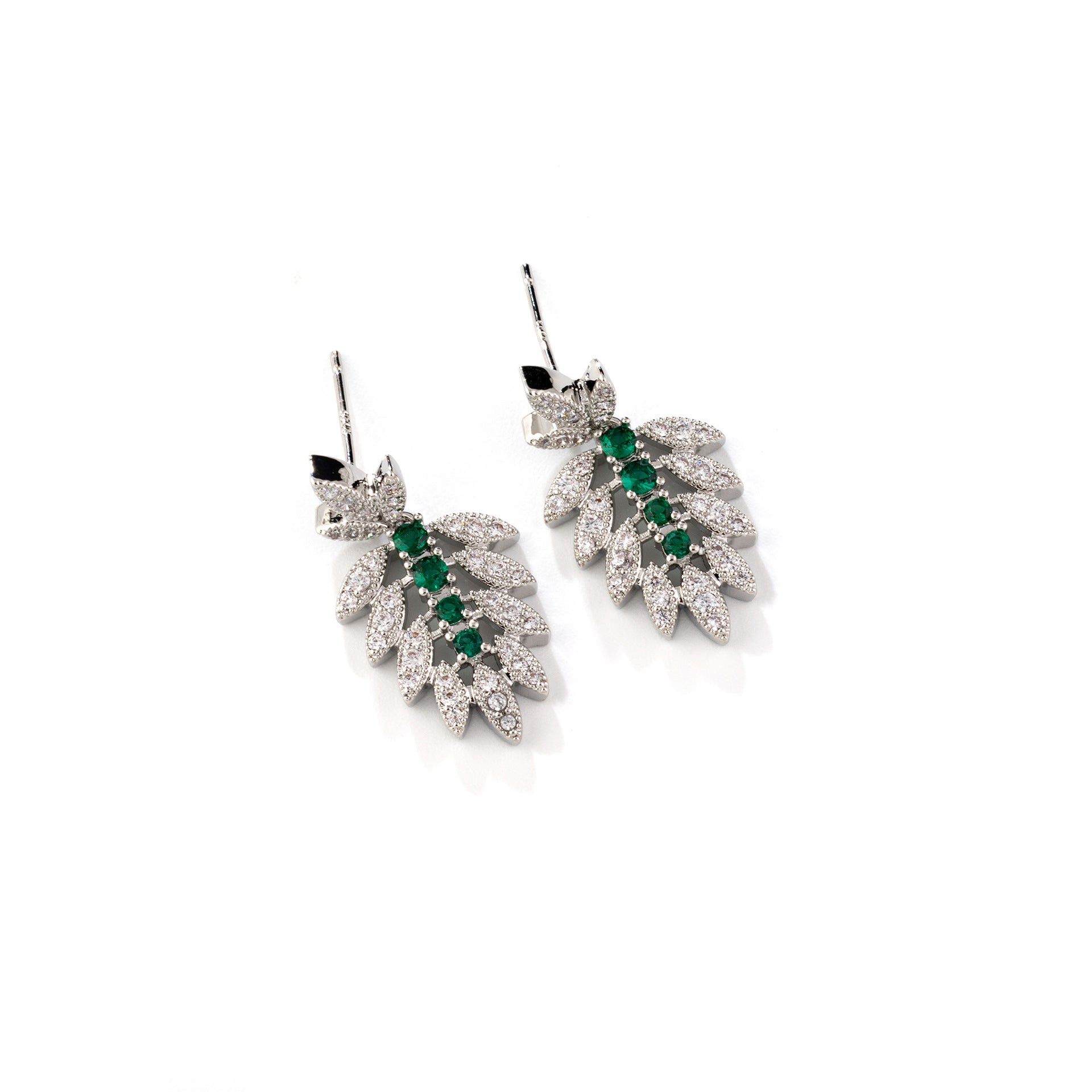 Luxury Emerald Green Leaf Necklace Earrings Set – Elegant Jewelry for Women
