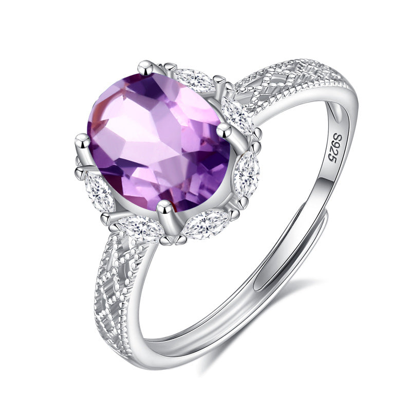 S925 Sterling Silver Color Treasure Adjustable Ring