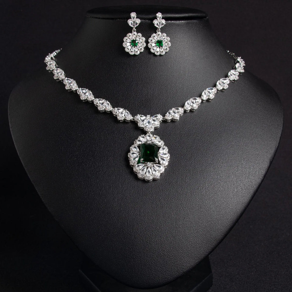 Luxury Yellow Gemstone Floral Necklace Set for Women – Marquise Crystal Jewelry with Matching Earrings