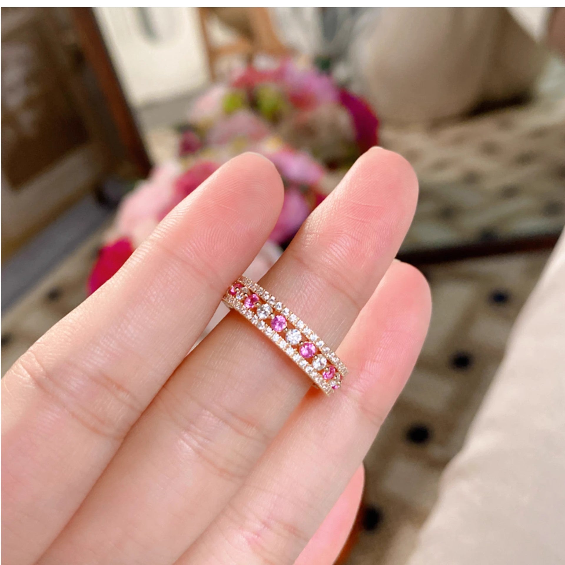 Golden diamond studded hollow ring